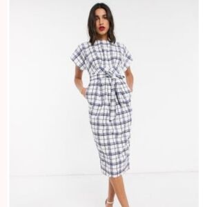Closet Cap Sleeve Midi Dress In Check